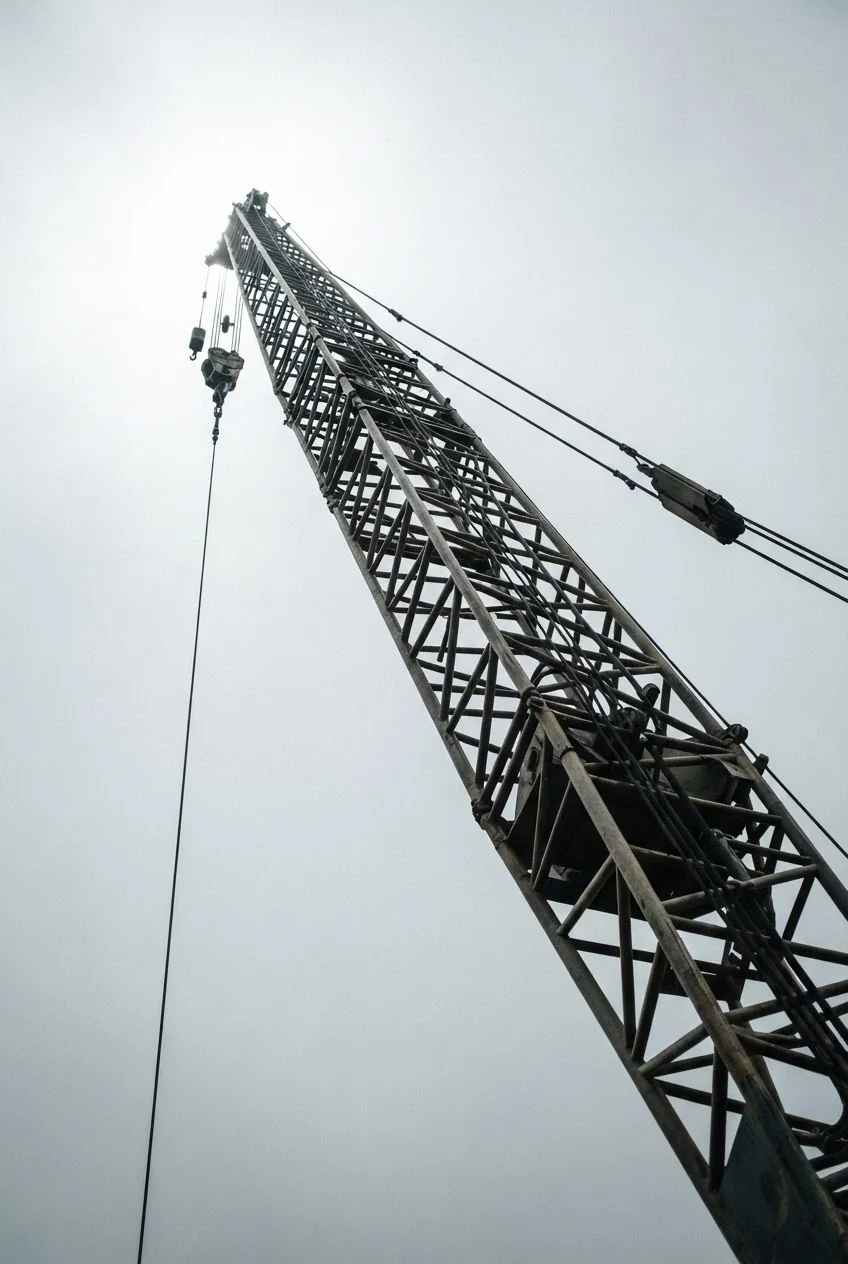 Crane boom extended against the sky on a removal in Lauderdale County, Tennessee