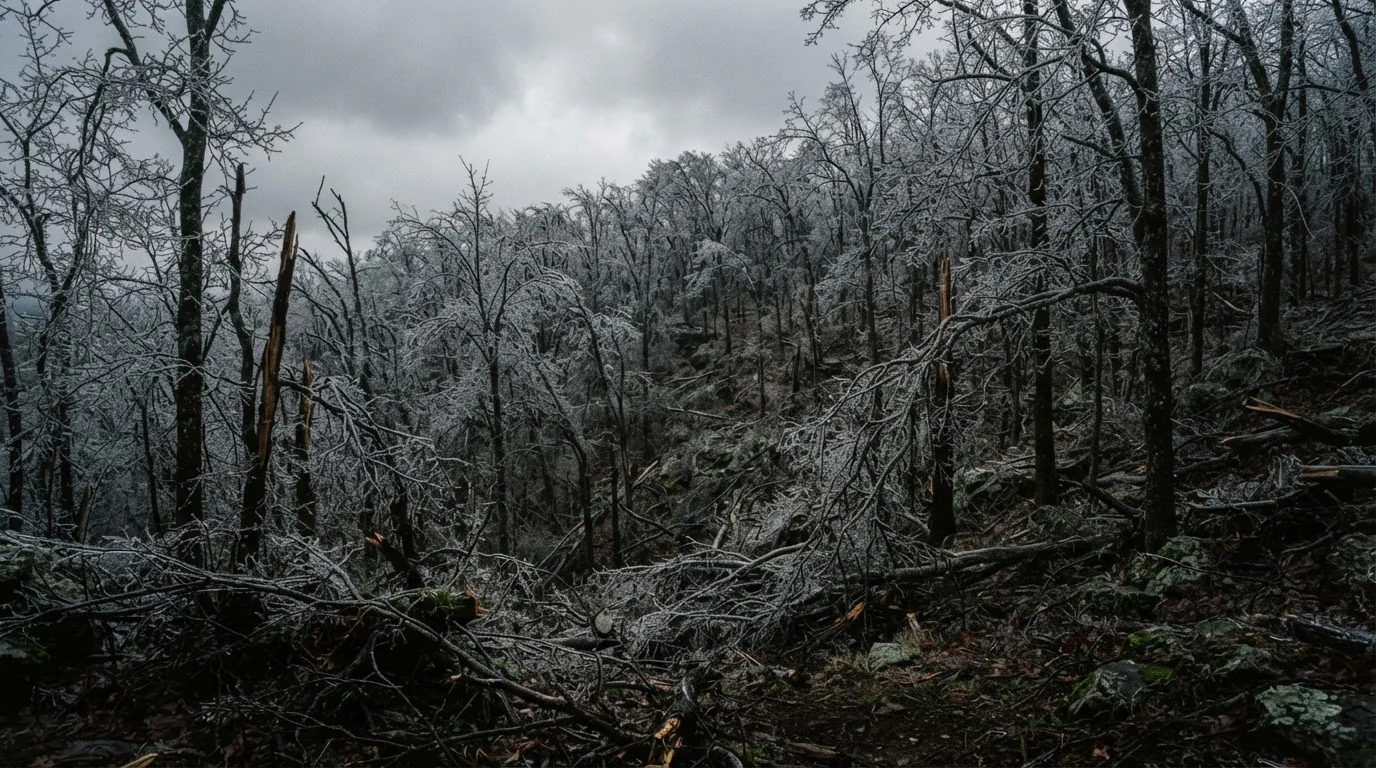 Ice storm damage to hardwoods in West Tennessee