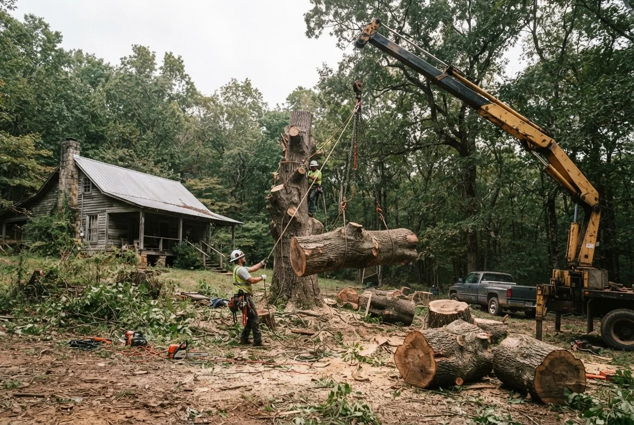 Overgrown lot being cleared in Mississippi County, Arkansas