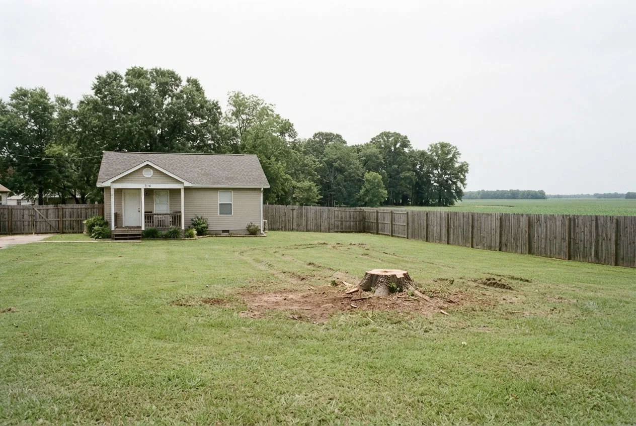 Yard raked clean after a removal in Ripley, Tennessee