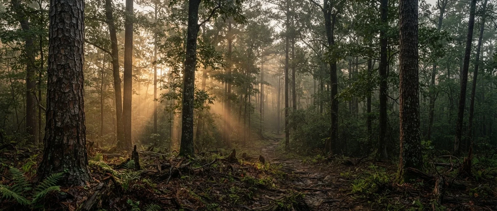 Light through the woods in Lauderdale County, Tennessee
